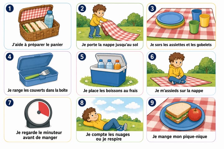 Aperçu de la séquence Le pique-nique au parc, étape par étape